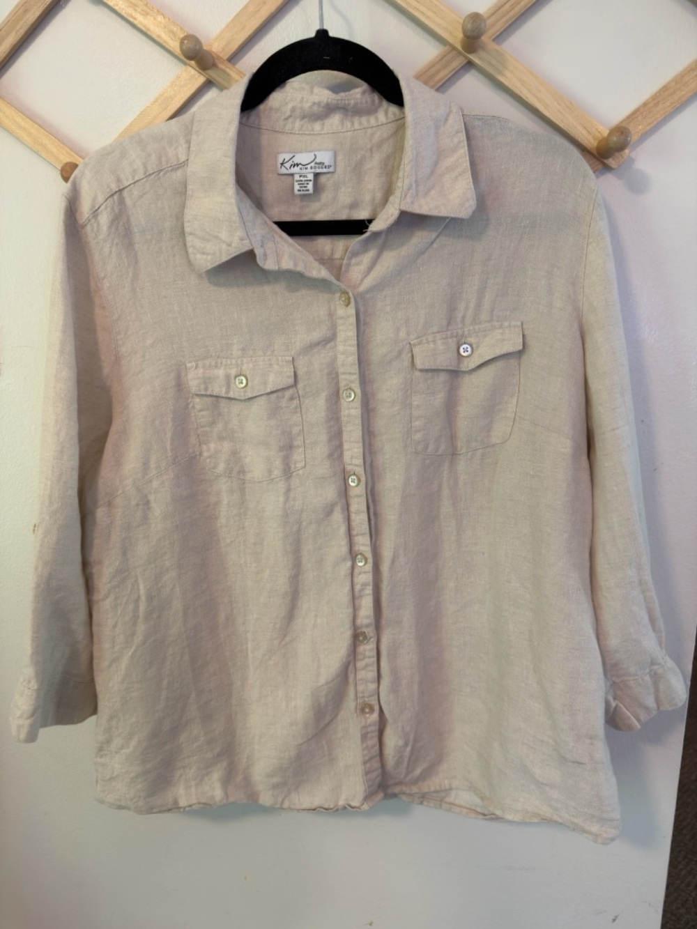 Kim Rogers‎ Linen Button Down Shirt P XL Beige